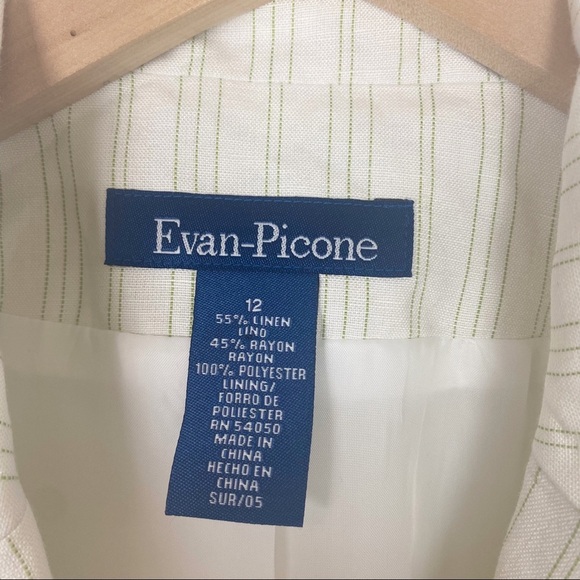 EVAN-PICONE Linen Blend Green Cream Stripe Blazer 1-button Closure 12 - Picture 9 of 11